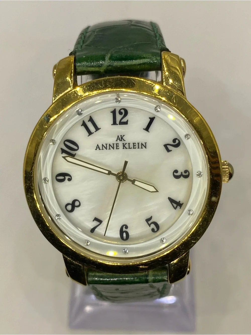 Men’s *** Anne Klein “ Gold Case ^ Emerald Green *** Leather Strap Watch ***